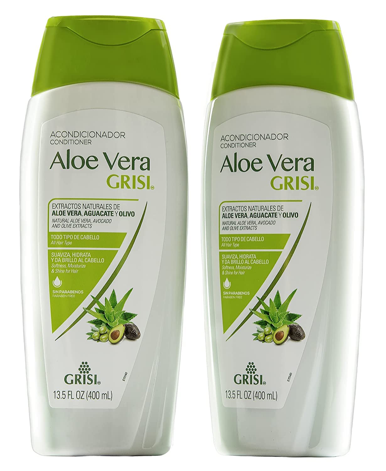 Grisi Aloe Vera Conditioner, Moisturizing Conditioner with Aloe Vera Extract, Paraben Free, Hair Product for Soft and Shiny Hair, 2-Pack of 13.5 FL Oz, Bottles.
