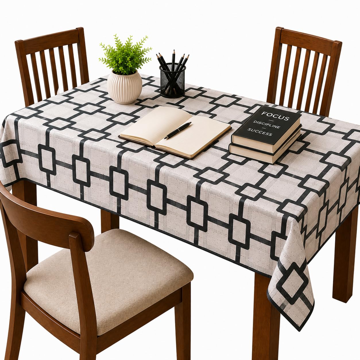Dining Table Cover for 4 Seater, Polyester Non-Woven Rectangle Table Cloth, 58 x 38 Inch, Water Resistant, Washable Wooden Design for Home, Kitchen & Restaurant, Brown Box-image-32