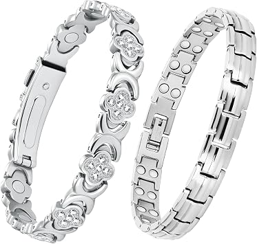 Feraco Magnetic Bracelets for Women,Titanium Steel Magnetic Bracelet with Neodymium Magnets & Sparkling Crystals,Jewelry Gifts,Clover