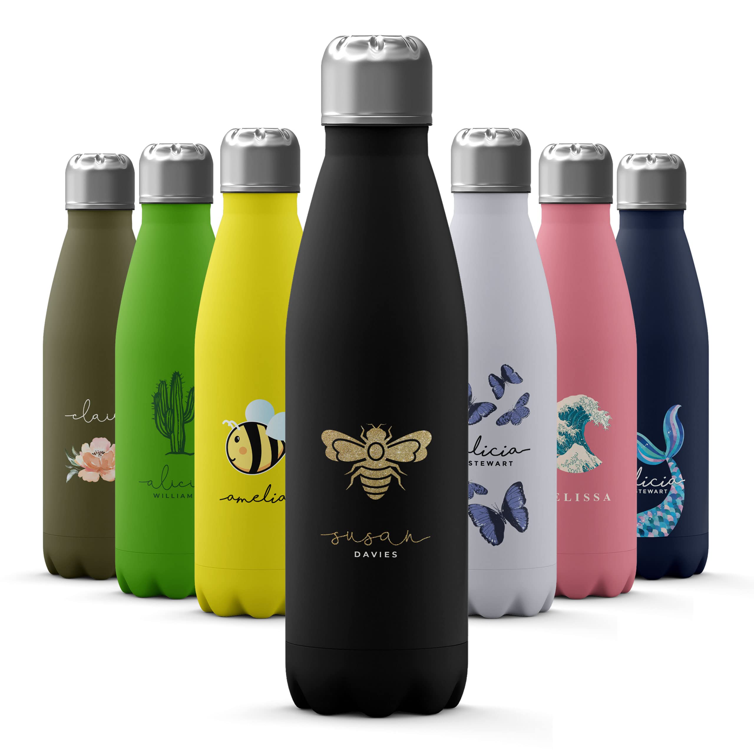 Tirita Personalised Water Bottle - Thermal Travel Flask for Hot & Cold Drinks - Insulated Stainless Steel Bottle - Gym, Office, School Drink Bottles - 500ml Water Bottle [21- Gold Glitter Honey Bee] — image 1
