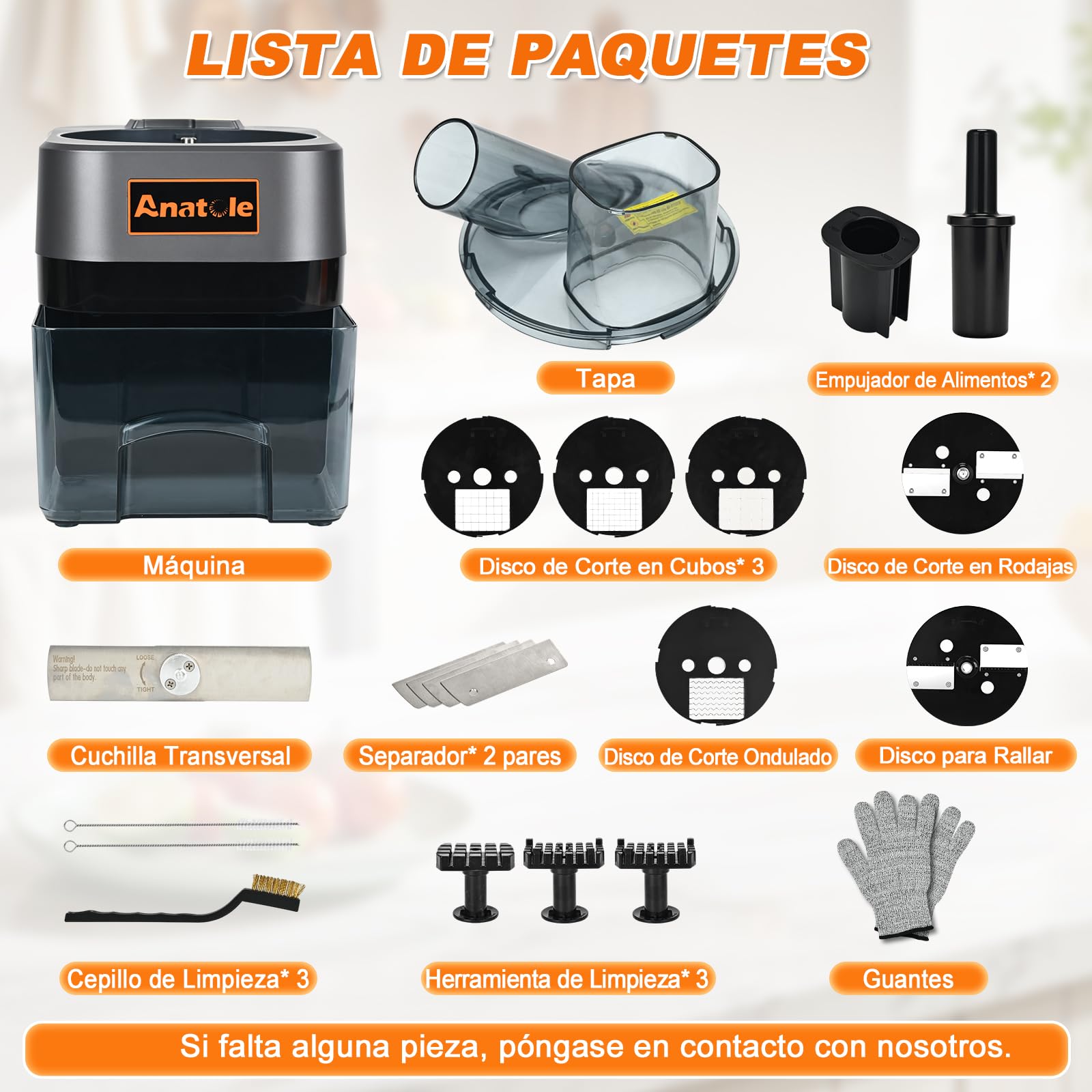 Anatole 6 en 1 Cortador de Verduras Eléctrico en Cubos Rodajas Ondulados Rallador de Vegetales Frutas Multifuncional para Pepino Patata Zanahoria Cebolla 100W 220V