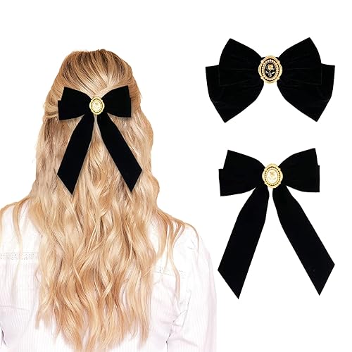 Lazo de terciopelo para el cabello 2 lazos para el cabello para mujeres y niñas lazos negros pinzas para el cabello moño de terciopelo negro clip