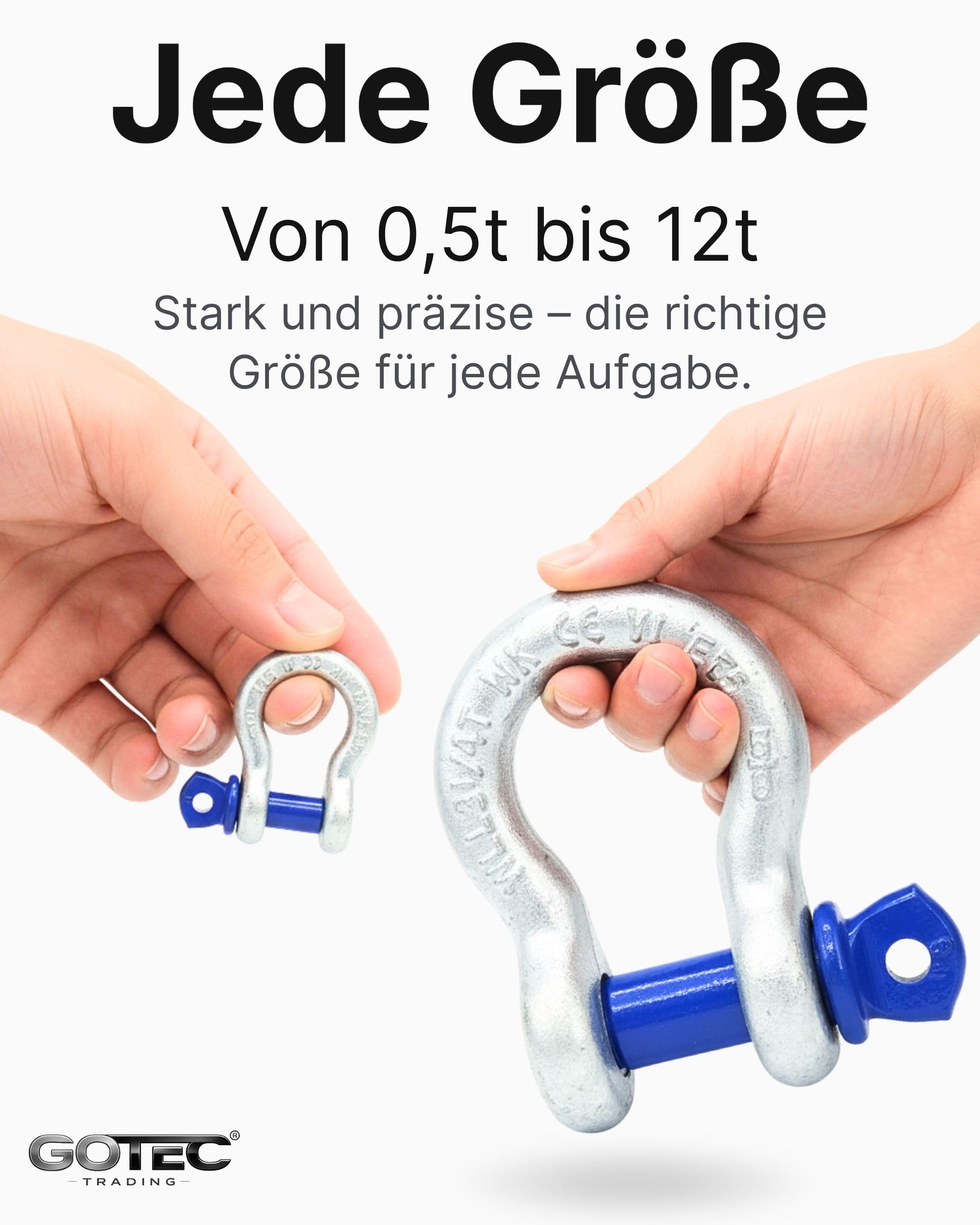 Hochfeste Schäkel 0,5t - 12t | Kleine & große Schäkel galvanisch verzinkt | Hochfest & zertifiziert | 6-fache Sicherheit | Schäkel 2t 4 Stück