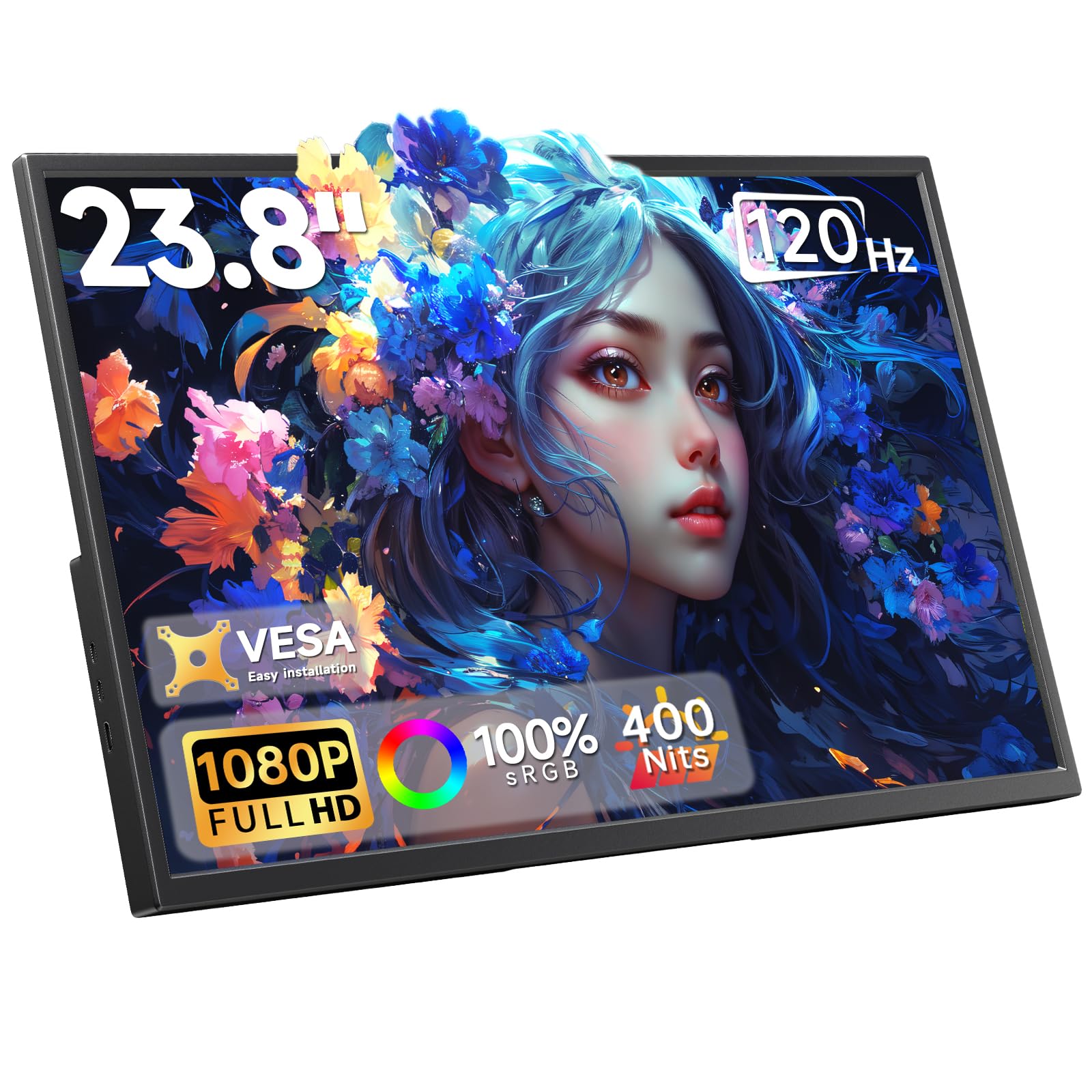 Large Portable Monitor 23.8inch 120Hz USB-C Monitor, Laptop Screen Extender
