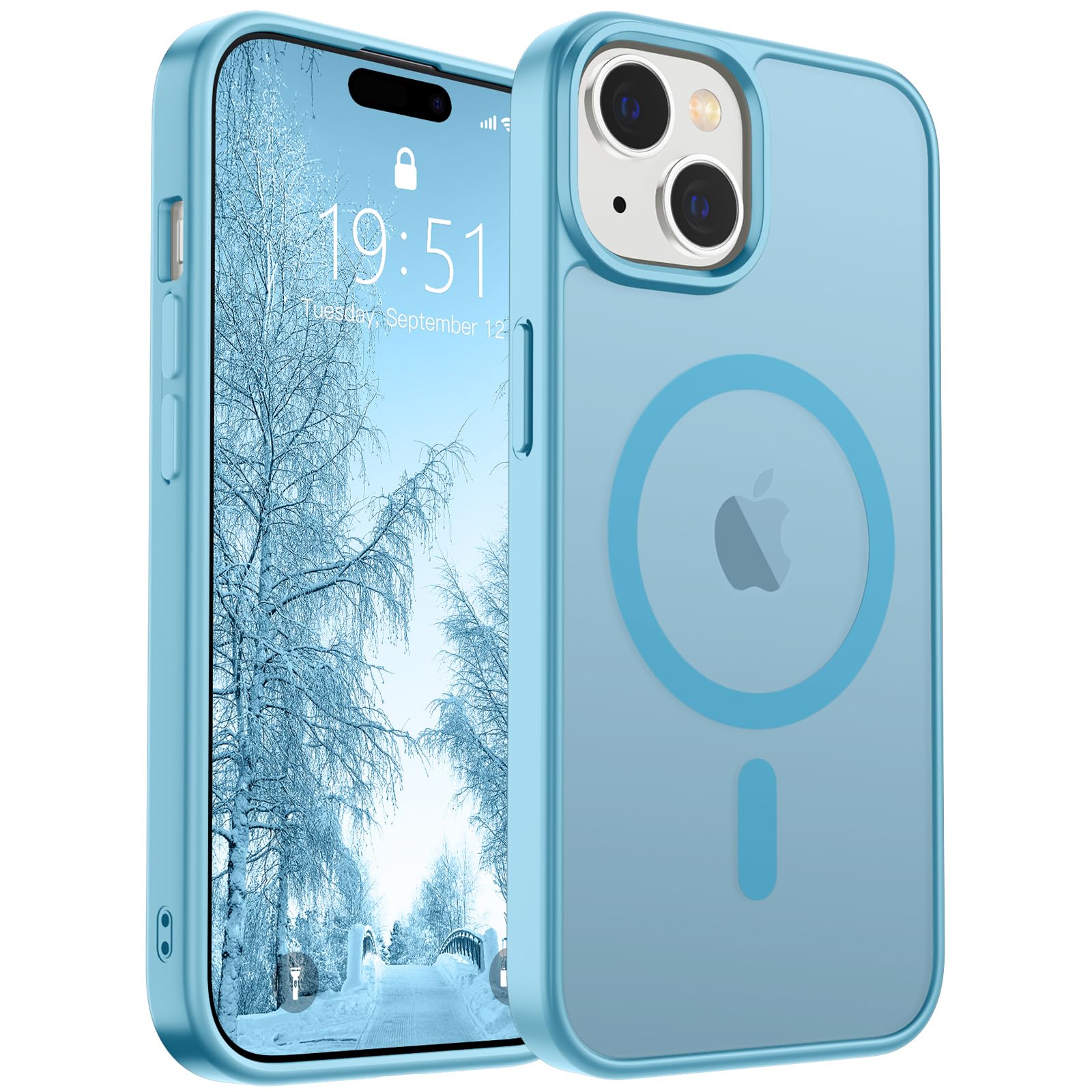 SUPFINE Magnetic for iPhone 15 Case (Compatible with MagSafe) (Military Grade Drop Protection) Translucent Matte Shockproof with Anti-Fingerprint Phone Case,Light Blue
