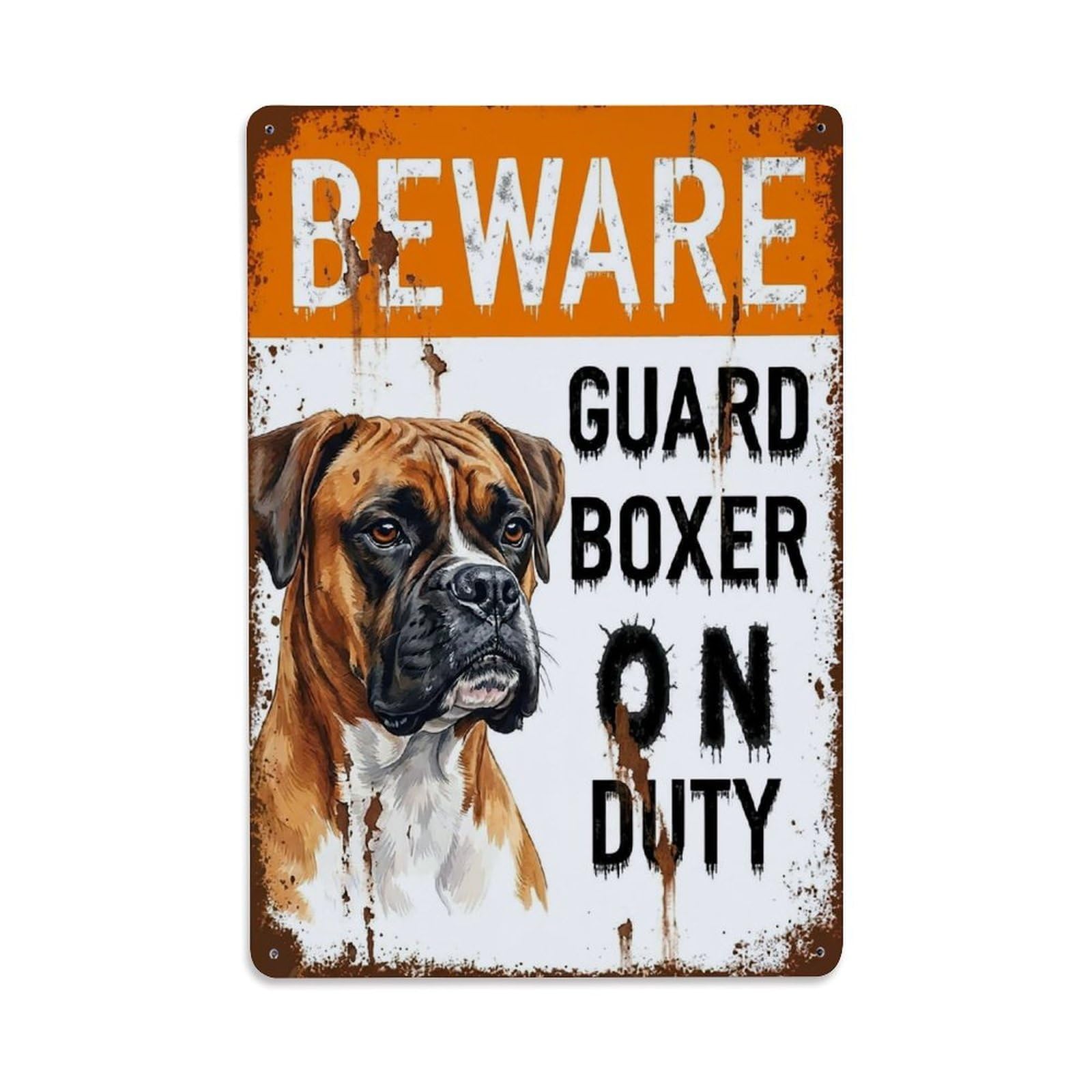 Vintage Funny Boxer Guard Beware of Dog Corner Metal Tin Sign Plaque Wall Decor for Cafe, Club Bar, Office, Garden Metal Poster 8x12Inch