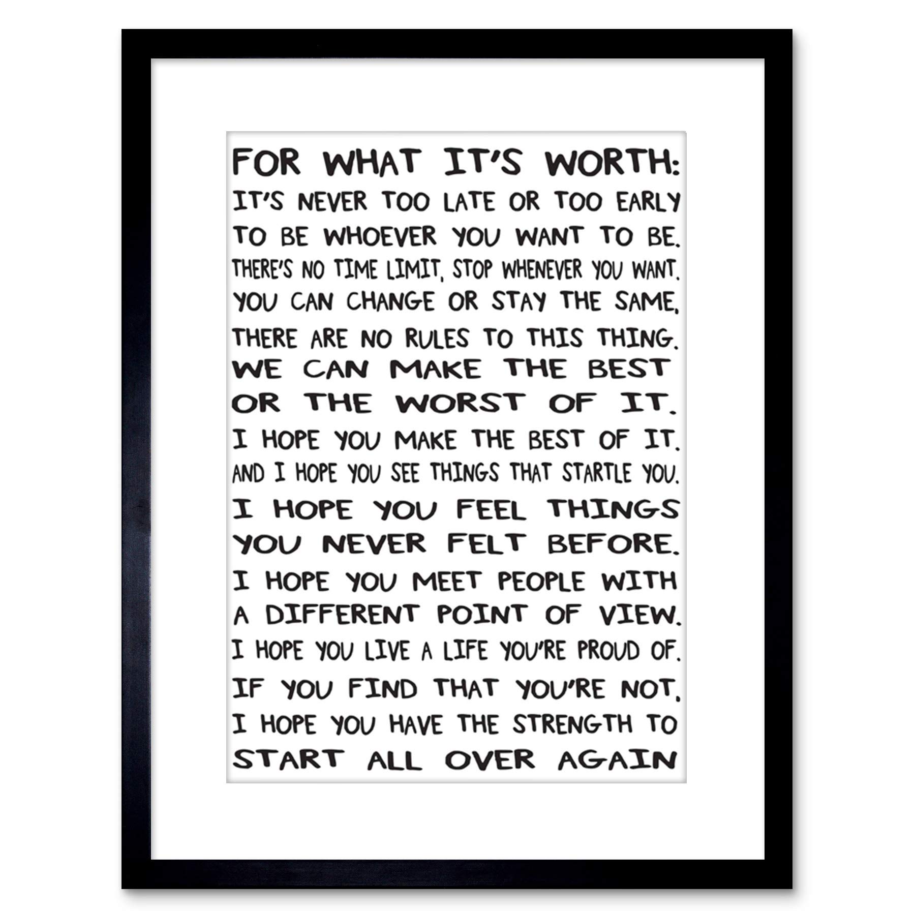 Wee Blue Coo QUOTE MOTIVATION TYPOGRAPHY FOR WHAT IT'S WORTH WHITE FRAMED PRINT F97X6198
