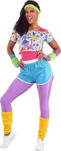 Conjunto de disfraz de aeróbicos de entrenamiento retro de los años 80, leotardo, top corto, leggings, pantalones cortos, diadema, pulseras