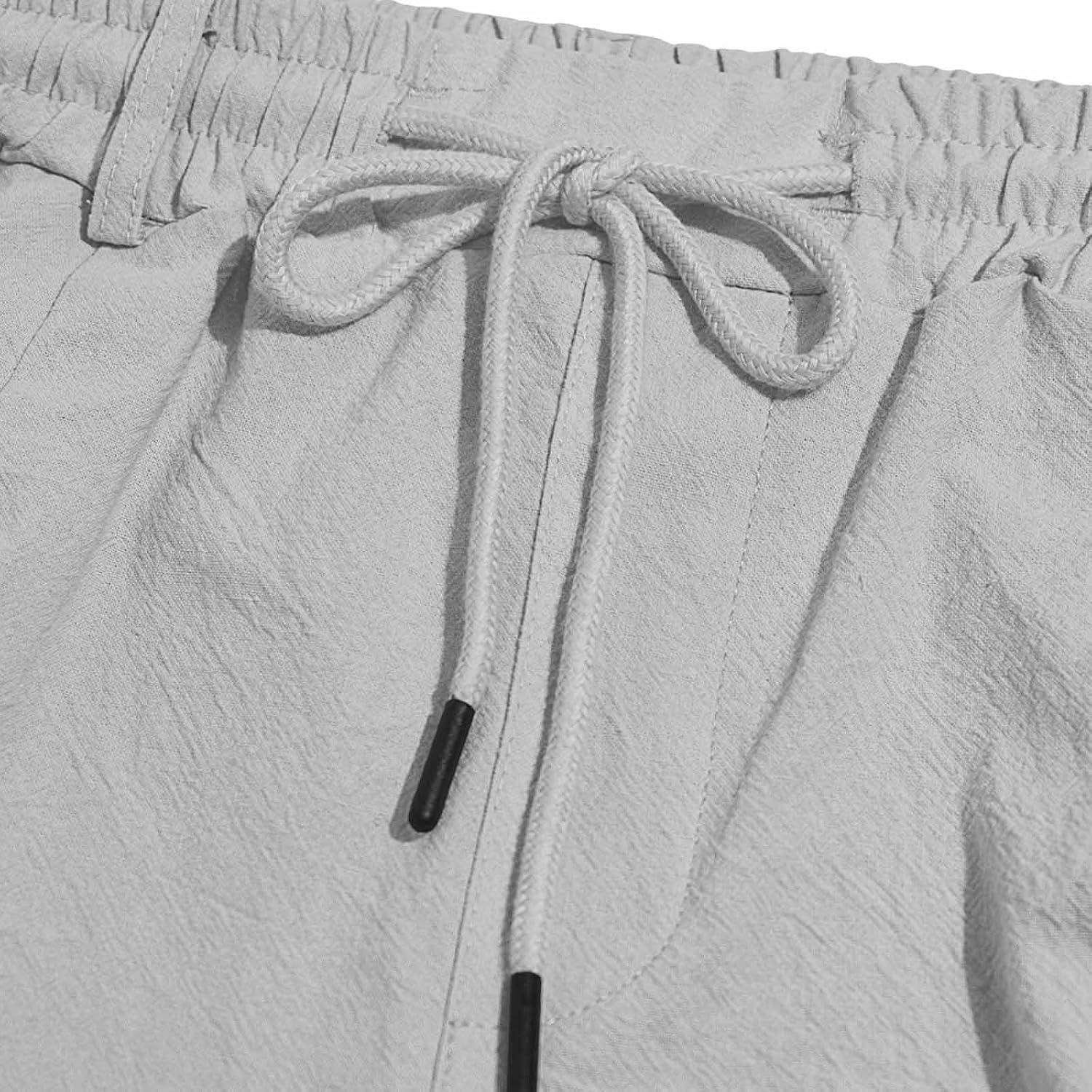 Men's Cotton Linen Shorts Casual 7 Inch Drawstring Elastic Waist Shorts Summer Beach Vacation Short with Pocket