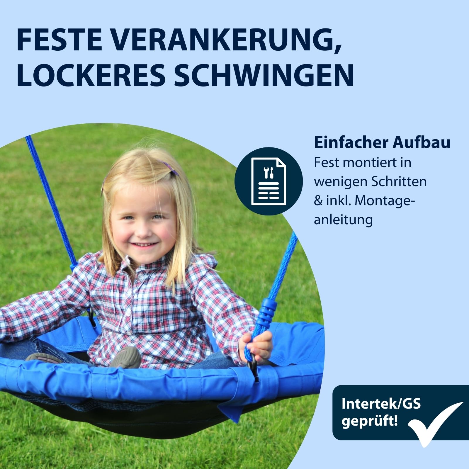 HUDORA Nestschaukel 90 - Kunststoff-Nestschaukel für bis zu 100kg - Hängeschaukel mit 90cm Durchmesser für drinnen & draußen - Höhenverstellbare Familienschaukel für Kinder & Erwachsene