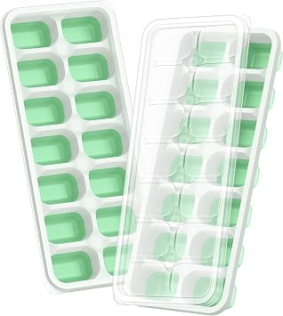 ChefAide Ice Cube Tray with Lid, 2 Packs 28 Cubes Durable Stackable Ice Cube Trays for Freezer with Removable Lids, Easy-Release Plastic & Silicone Ice Tray for Cocktail, Coffee