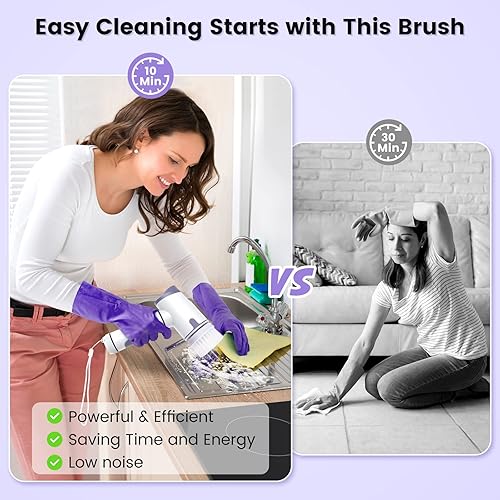 Miniatura 3 de Limpiador eléctrico giratorio, cepillo de limpieza eléctrico con 4 cabezales de limpieza reemplazables, limpiador de ducha eléctrico de mano,