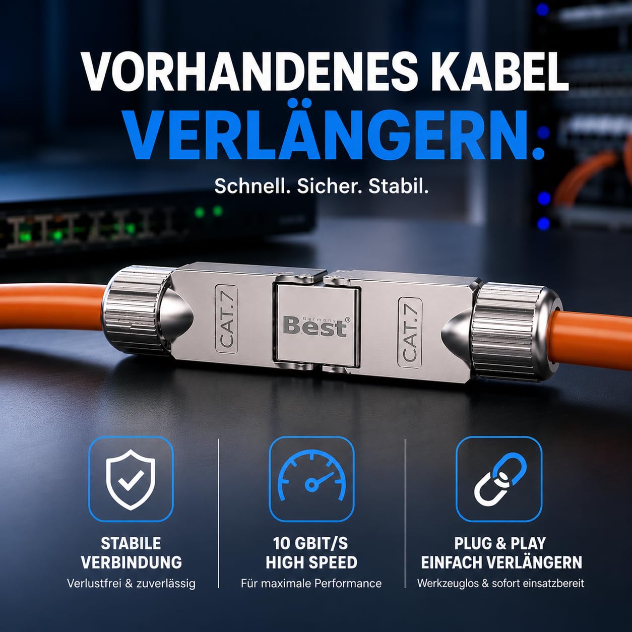 Germany B.e.s.t 8x CAT 7 Netzwerkverbinder werkzeuglos STP Kupplung feldkonfektionierbar für Ethernetkabel Verlegekabel LAN Kabel Kabelverbinder