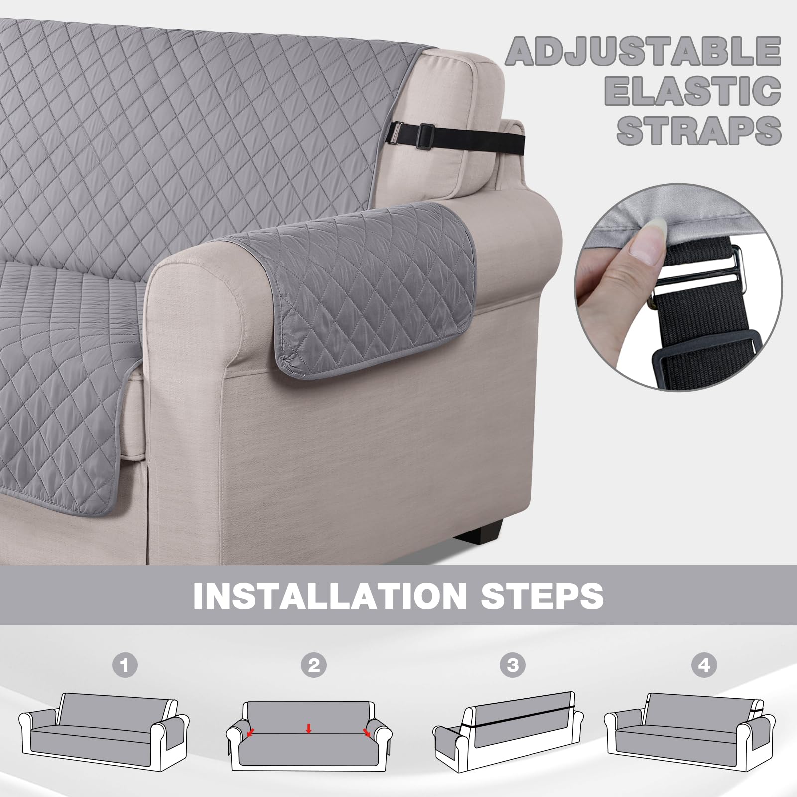 TAOCOCO Copridivano Poltrona Impermeabile Divano Protector Slipcovers (Grigio scuro, 4 posti 195 * 218cm)