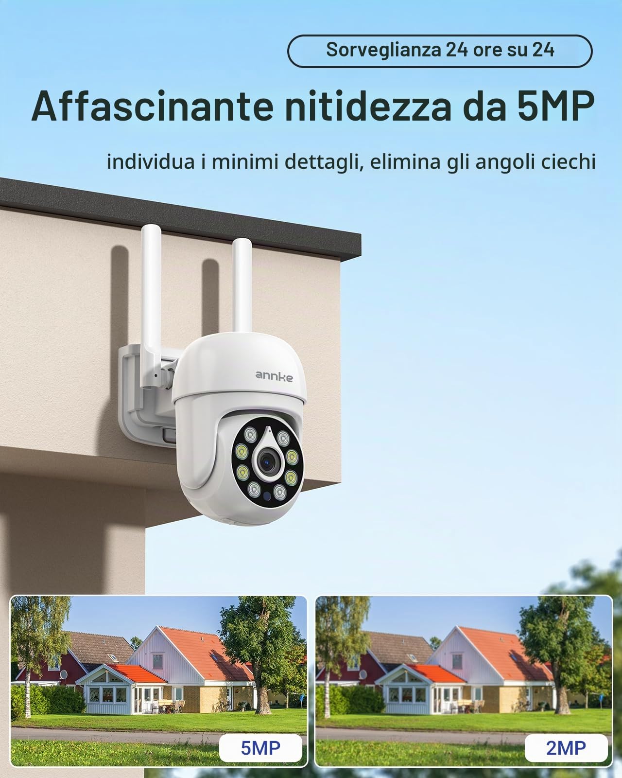 ANNKE 5MP Telecamera PT Wireless per Videosorveglianza Esterna, WiFi IPC, Rilevamento Intelligente delle Persone, Compatibile con NVR Wireless, Audio Bidirezionale, Impermeabile IP67, Visione Notturna