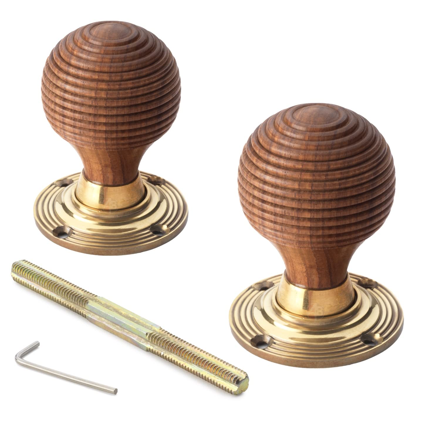 Ab Hardware Aged Brass Rosewood Beehive Rim Mortice Door Knobs Knob Pair Set Quality Victorian New (Aged Brass)