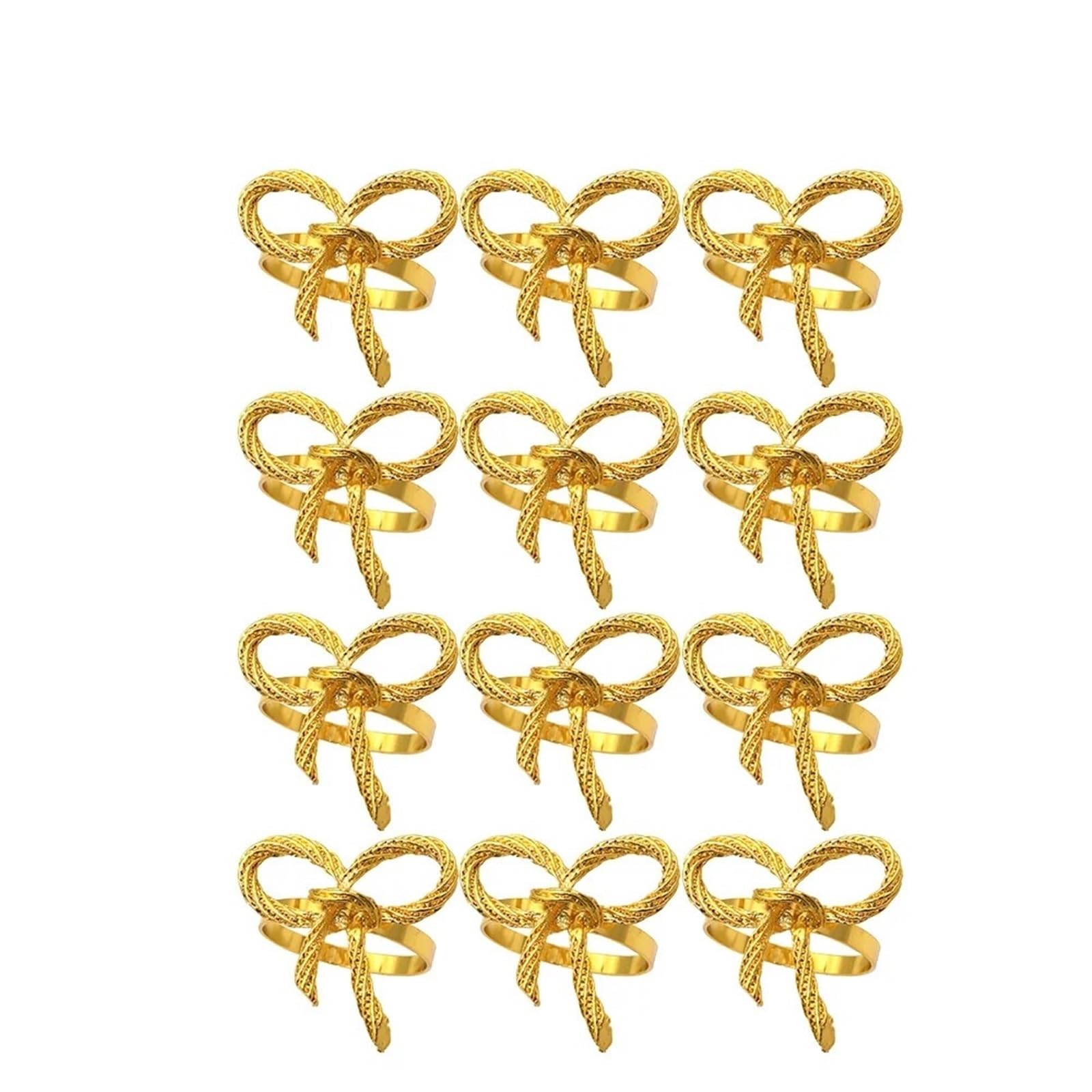 Usohjz Gold-12Pcs Alloy Bow Tie Napkin Rings Elegant Table Decor