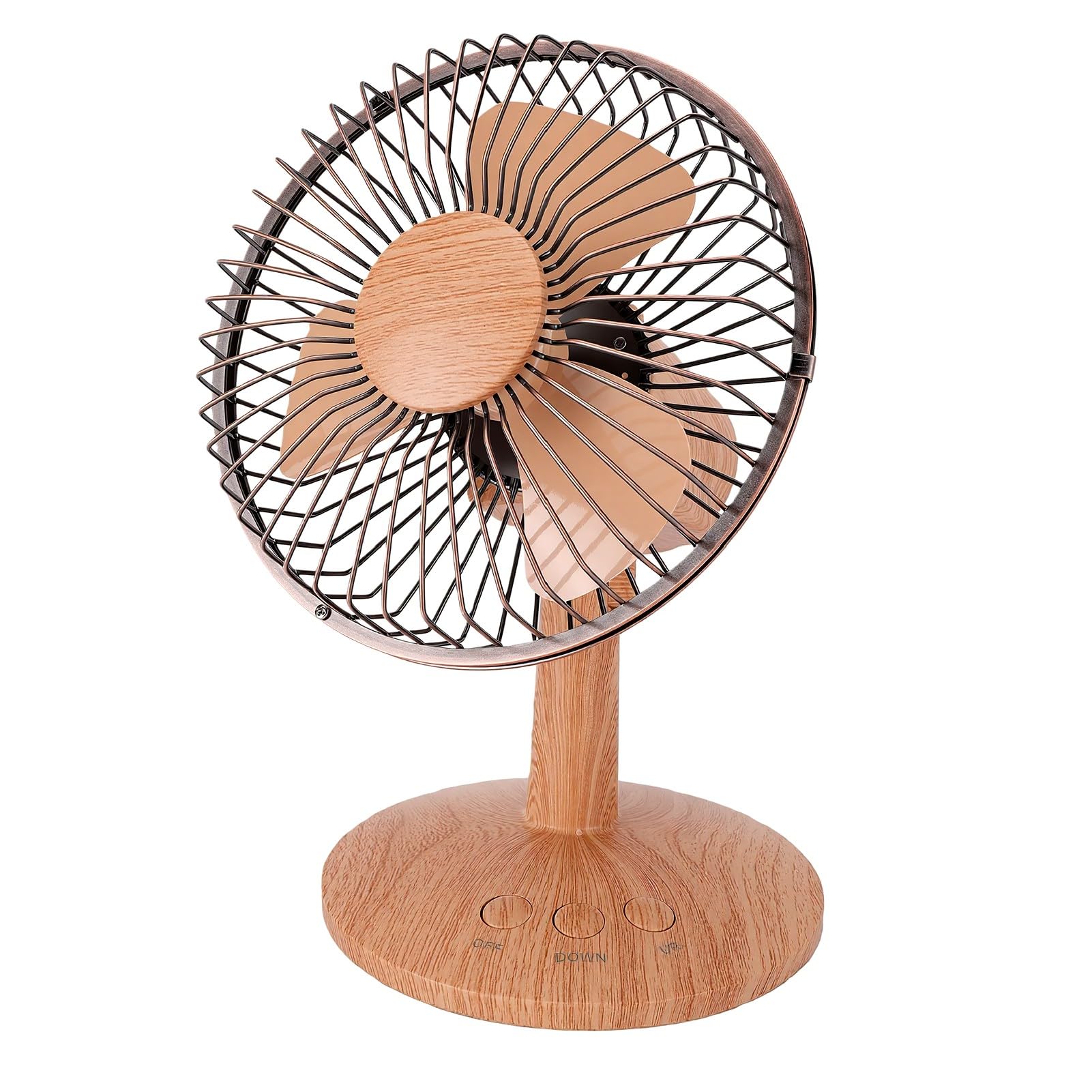 Sxhlseller Ventilador de Escritorio Pequeño, Ventilador de Mesa Oscilante Portátil de 2 Velocidades con Apariencia de Veta de Madera, Mini de Refrigeración con Doble Alimentación USB o Funciona con