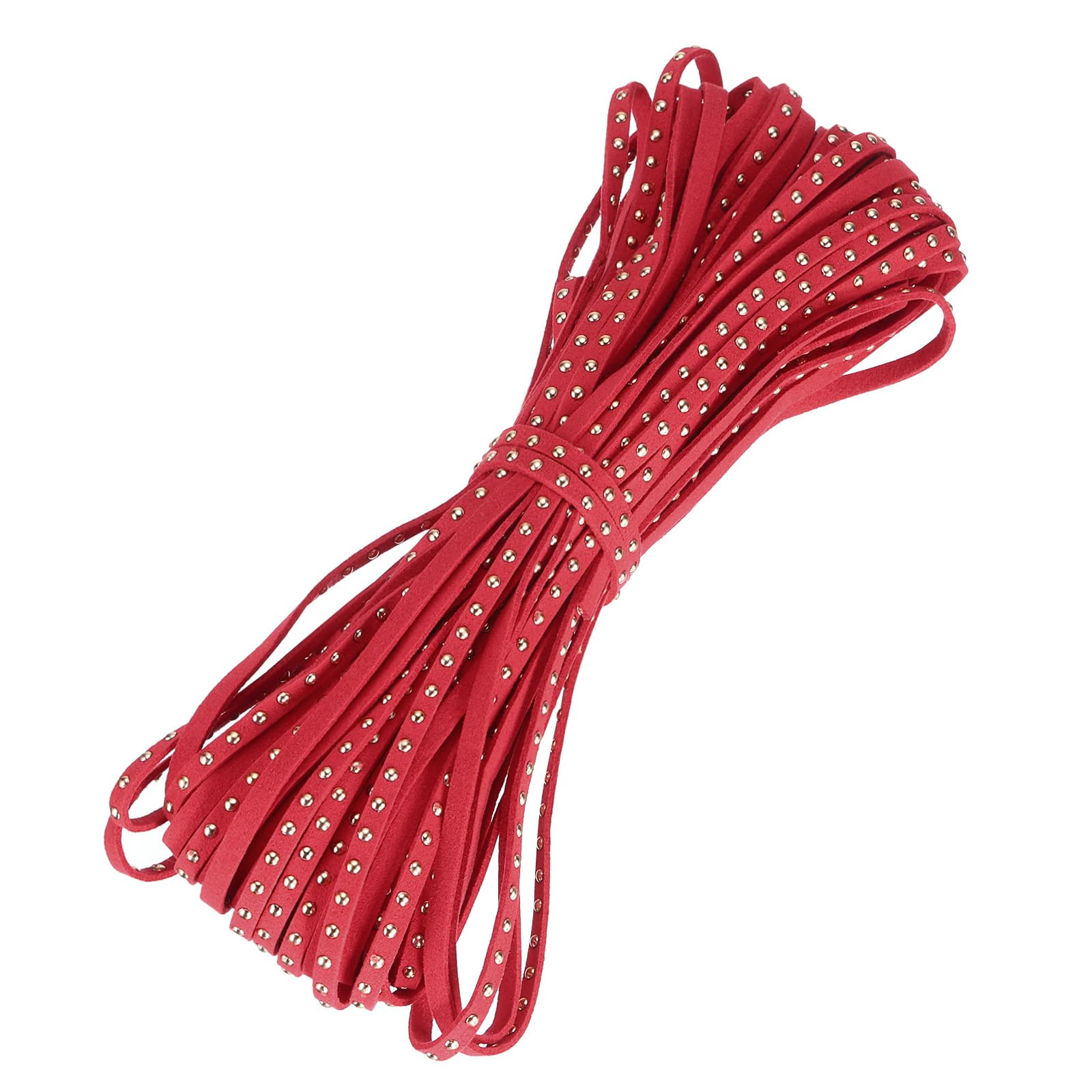 sourcing map 20 Yards Faux Leather Suede Cord with Rivet, 5mm Studded Microfiber Leather String Rope for DIY Making Necklaces, Bracelets (Red)