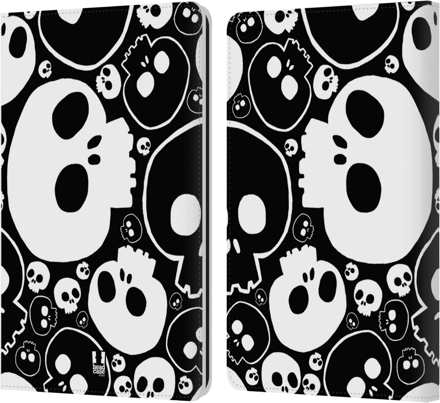 Head Case Designs White Jazzy Skulls Leather Wallet Case Compatible with Kindle Paperwhite 1/2 / 3
