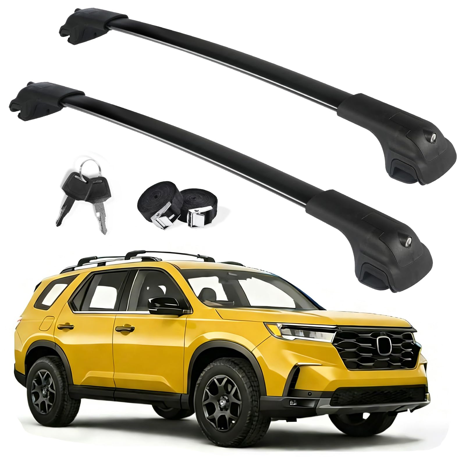 Zorik 300LBS Lockable Roof Rack Cross Bars Compatible with 2023-2026 Honda Pilot (with Raised Rails), Anti-Theft Aluminum Crossbars for Kayak Bike Cargo, Not for LX &amp; EX-L, 2 Straps