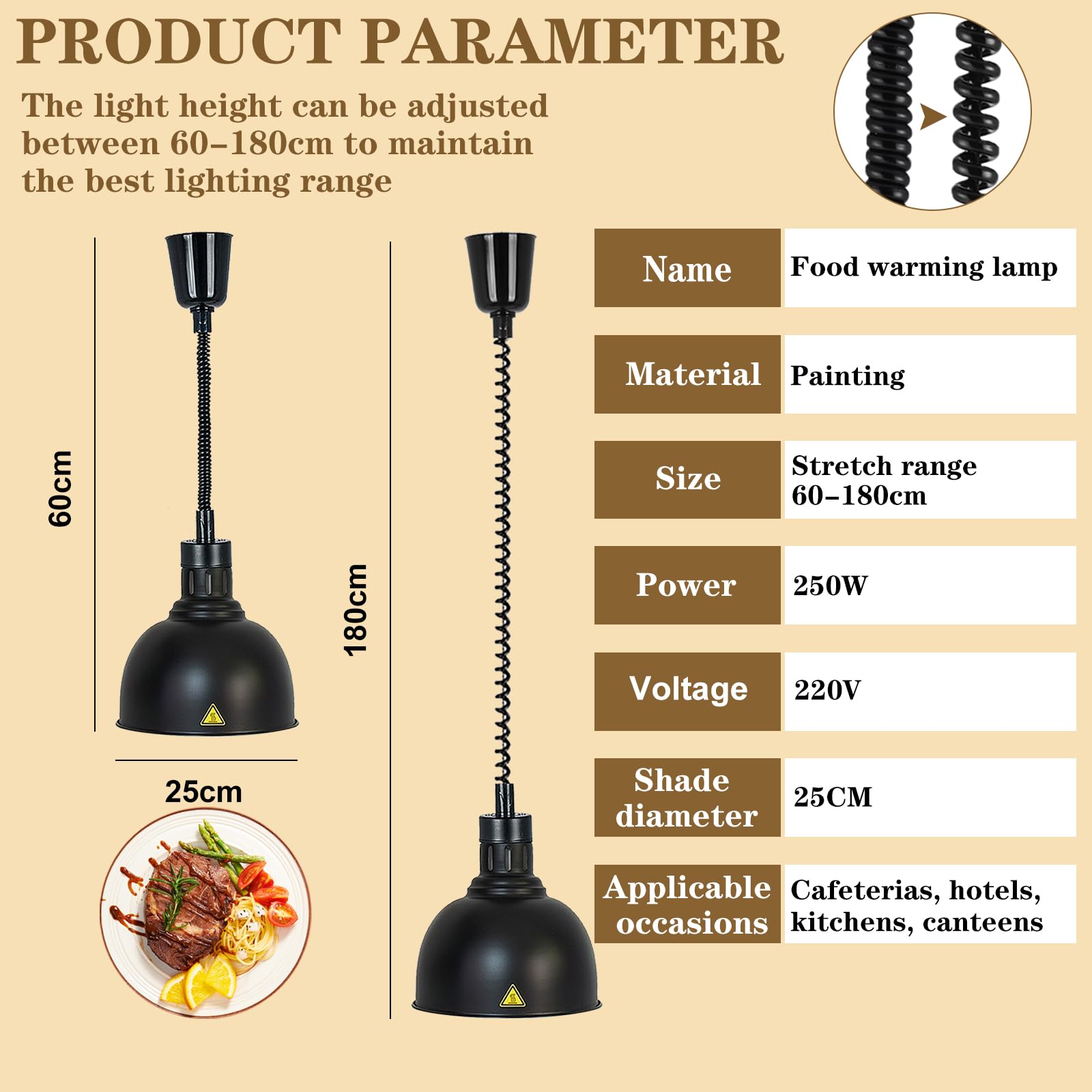 Lampade Scaldavivande Cucina con Lampadina da 250W (B-25cm, 3pezzi) | Lampada Riscaldante Cucina Professionale, Regolabile Lampada Riscaldante per Alimenti per Hotel, Buffet, Catering