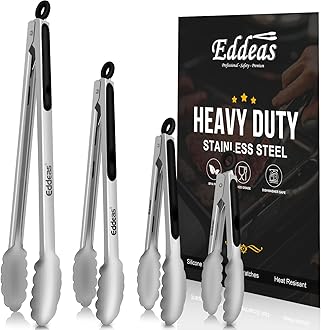 Grill Tongs - BBQ Tongs Heat Resistant 600 Degrees, Heavy Duty Metal, Perfect for Cooking, Grilling, Set of 4, 7",9",12" & 14 inch Black