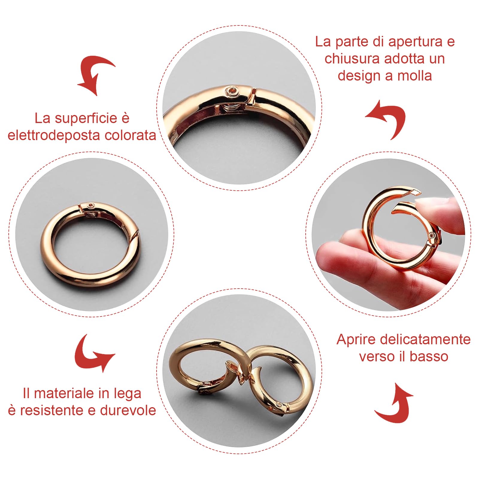 Hysagtek 16 Pezzi Scatto Molla Rotonda 35mm Portachiavi in metallo Anello a Molla Moschettoni per Manici 4 Colori Moschettone per Borse per Artigianato Accessori Borsa