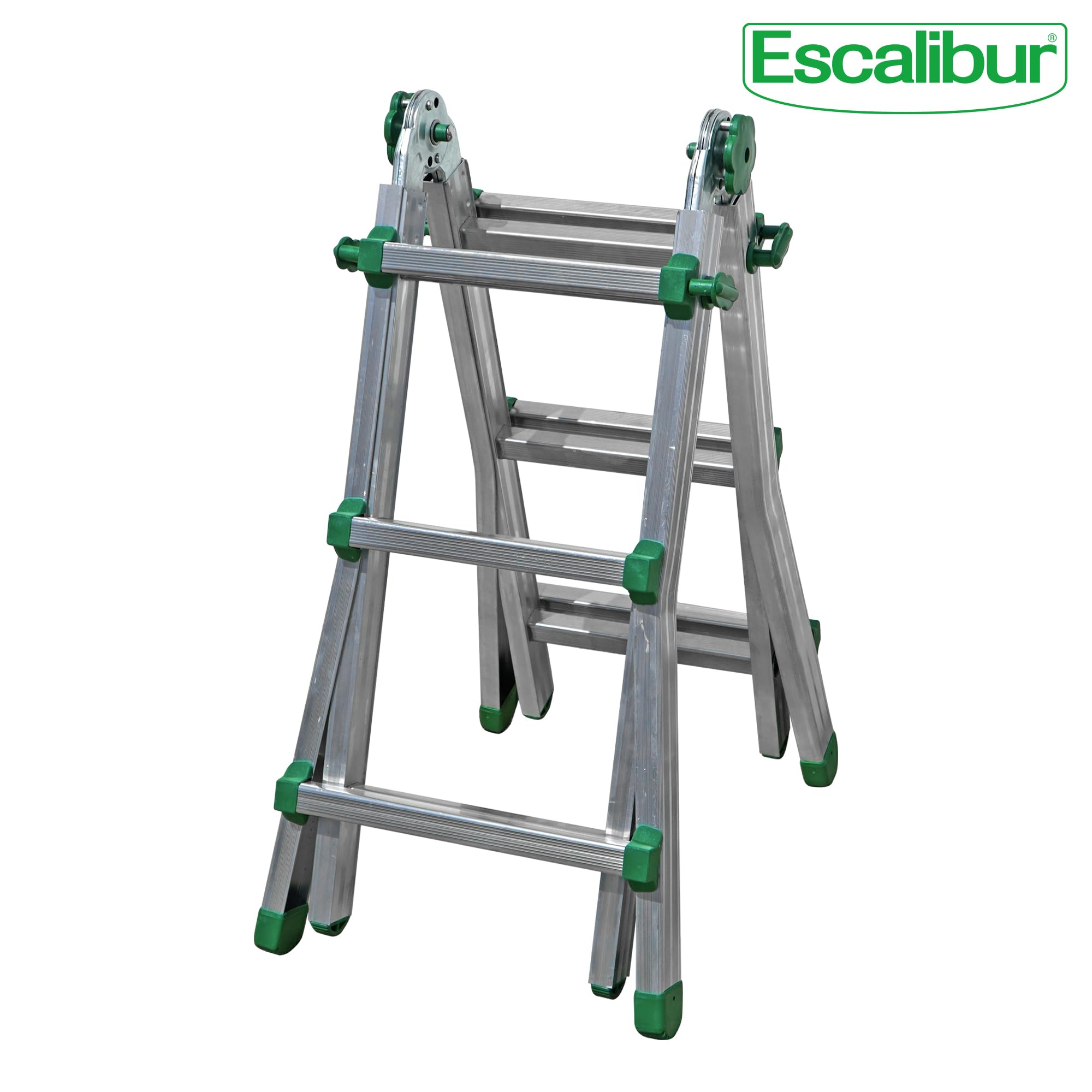 ESCALIBUR AK33 - Scala Telescopica in Alluminio con Piastra di Sicurezza e Cerniera Automatica - Scala Pieghevole, Allungabile e Portatile per Lavori Domestici, 3+3 Gradini, Portata 150kg