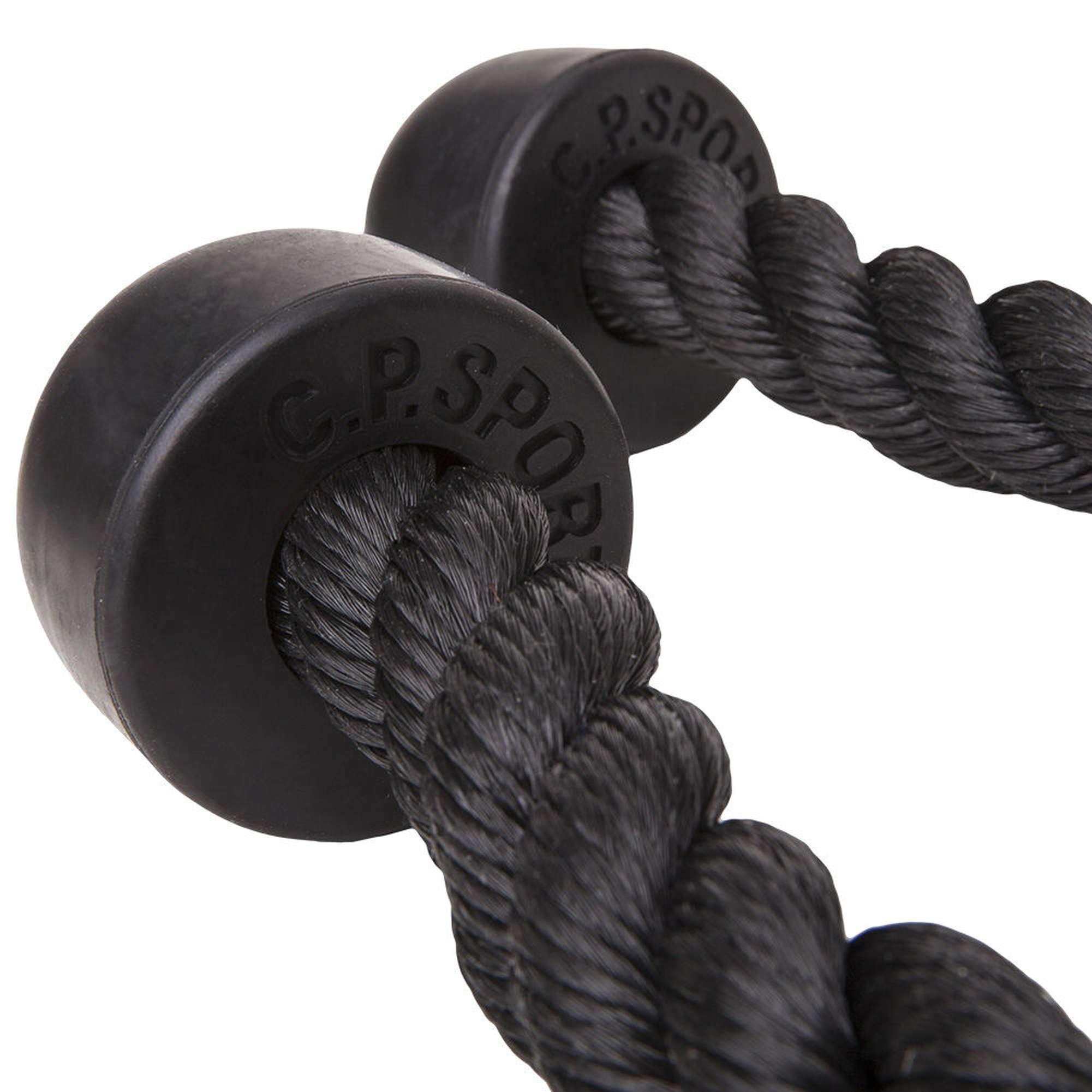 C.P.Sports Set tricipiti corda 70 cm + manico parallelo in acciaio pieno 14 cm + 2 moschettoni 80 mm x 8 mm – Cinghie di sollevamento per bicipiti/tricipiti Training, cavo – antiscivolo/cromato