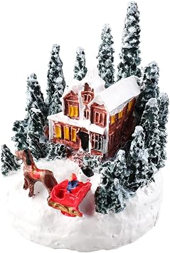 Christmas Village Figurines Decoration Lighted LED Christmas Village House Figurines for Christmas Desktop Ornaments, 5x5x7cm