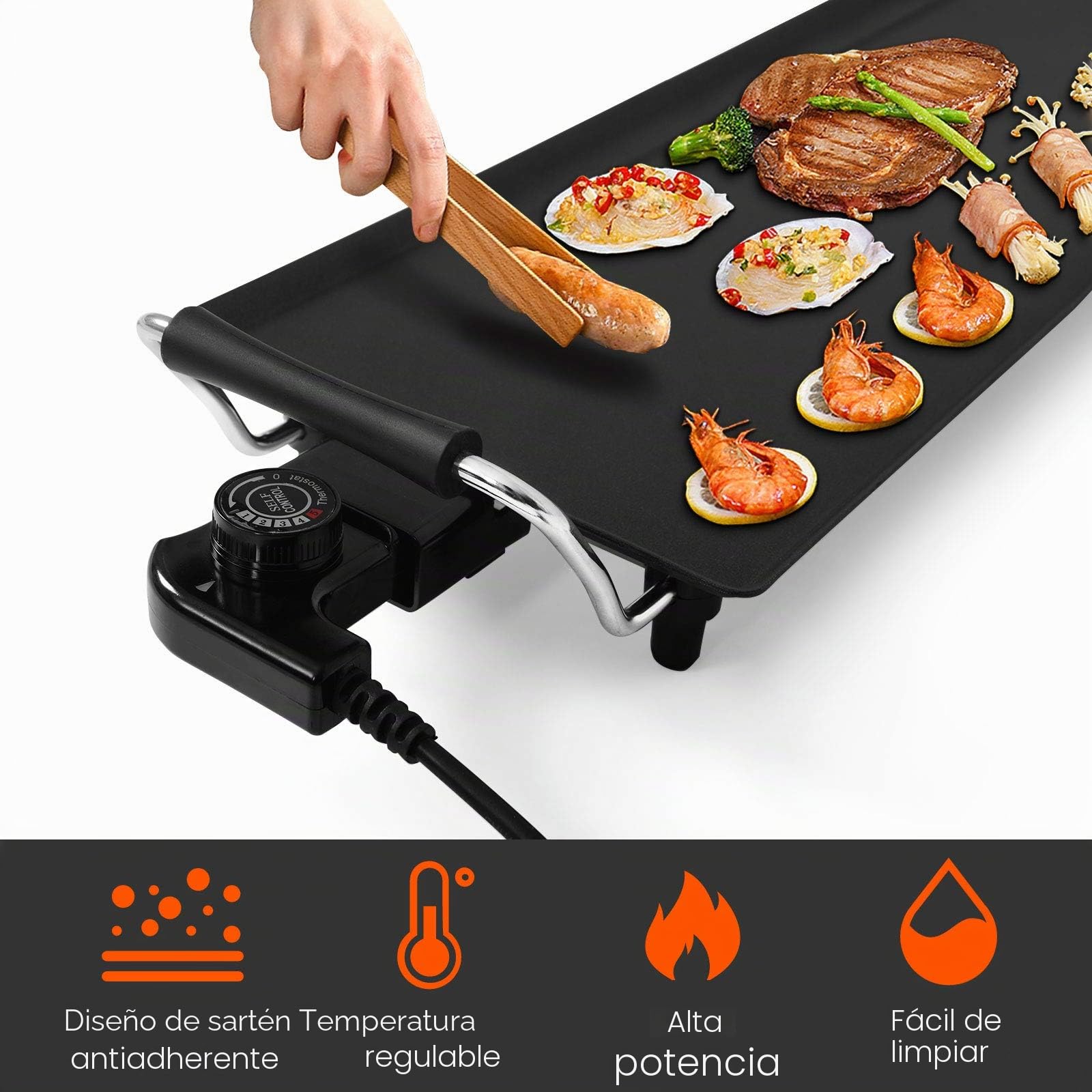 GOPLUS - Plancha eléctrica XXL antiadherente con termostato ajustable, rejilla de mesa antideslizante y lavable con asa acolchada, gran capacidad para 8 personas, 1800 W, 90 x 23 cm