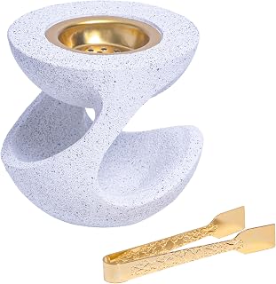 Bakhoor Burner Frankincense Resin Incense Burner for Charcoal with Tong, for Yoga Spa Aromatherapy Meditation, Home Office Decor (White)