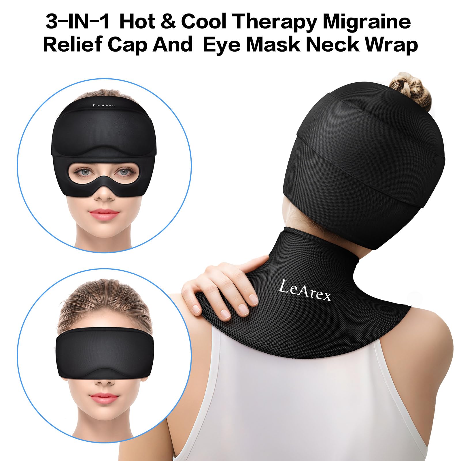 3 in 1 Migraine Relief Cap Neck Ice Pack Wrap Gel and Ice Eye Masks, Detachable Ice Caps with Eyes Masks, Hot and Cold Therapy for Relief of Headaches, Stiff Neck and Eye Fatigue — Amazon image 2
