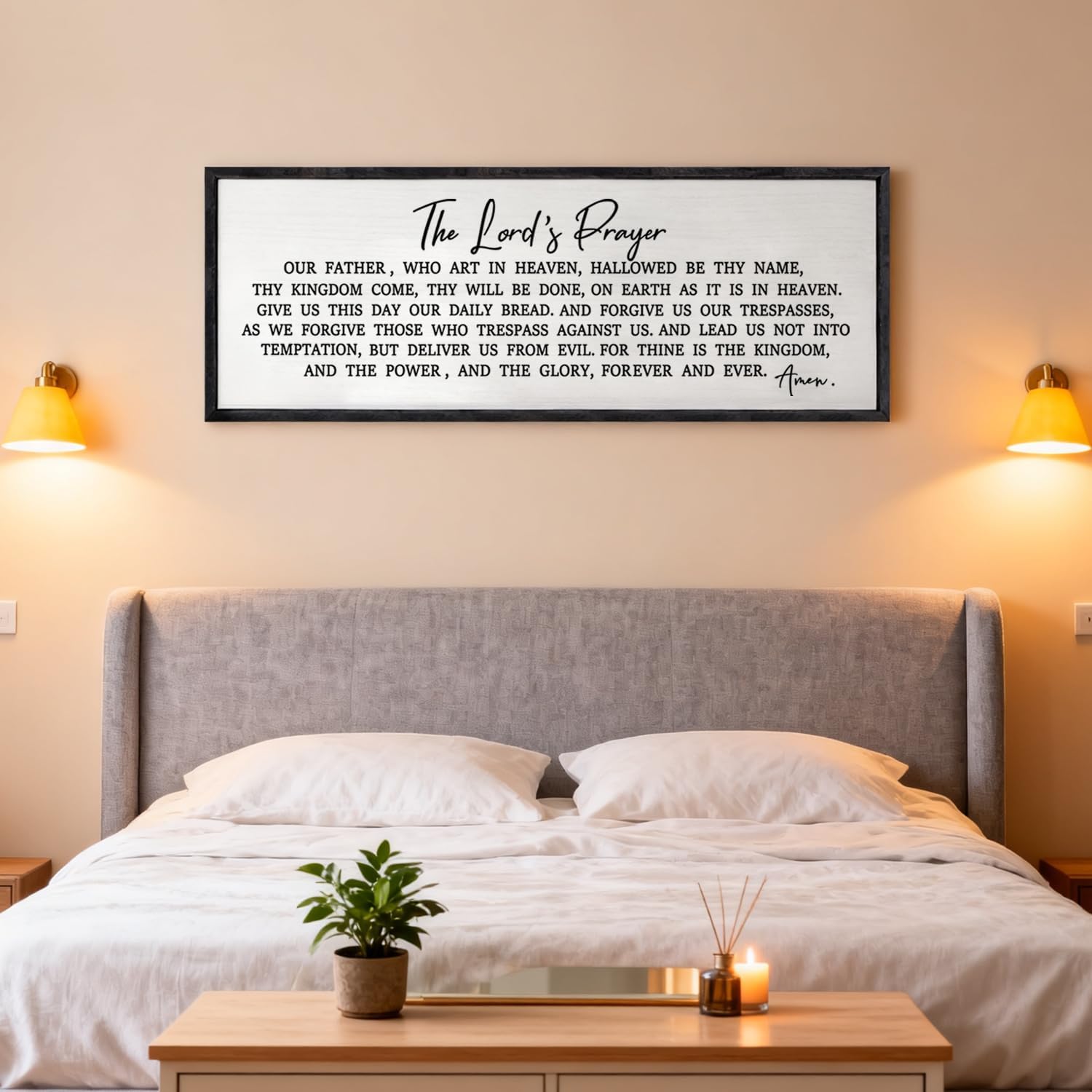 Our Father Prayer Bible Verse Framed Wall Art, 40''×15'' Rustic Religious Christian Lords Prayer Sign for God Jesus Christ Prayer, Horizontal Holy Inspirational Catholic Scripture Decor