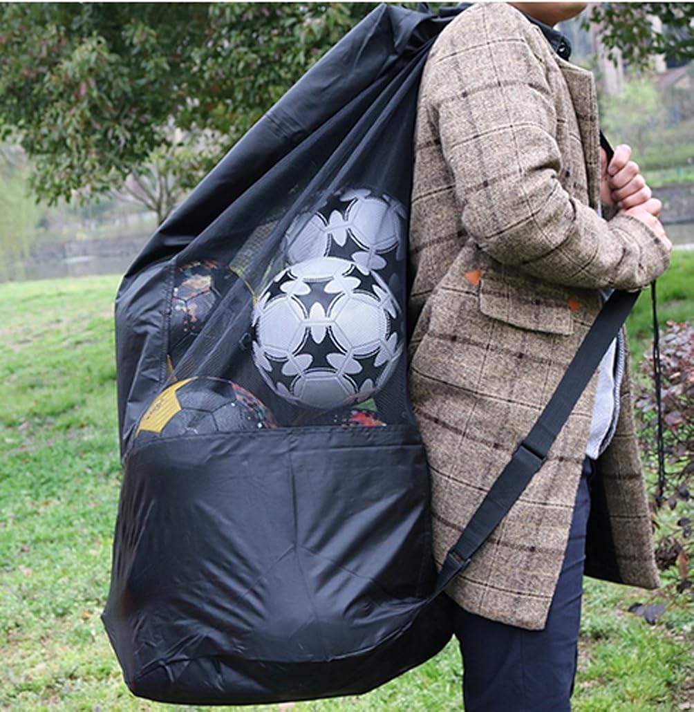 Extra Large Mesh Ball Bag Waterproof Equipment Duffel Bag Heavy Duty Net Ball Shoulder Bag Basketball Volleyball Soccer Rug Ball Football Carrying Bag Tote Storage Sack with Drawstring for 10-15 Balls : Sports & Outdoors