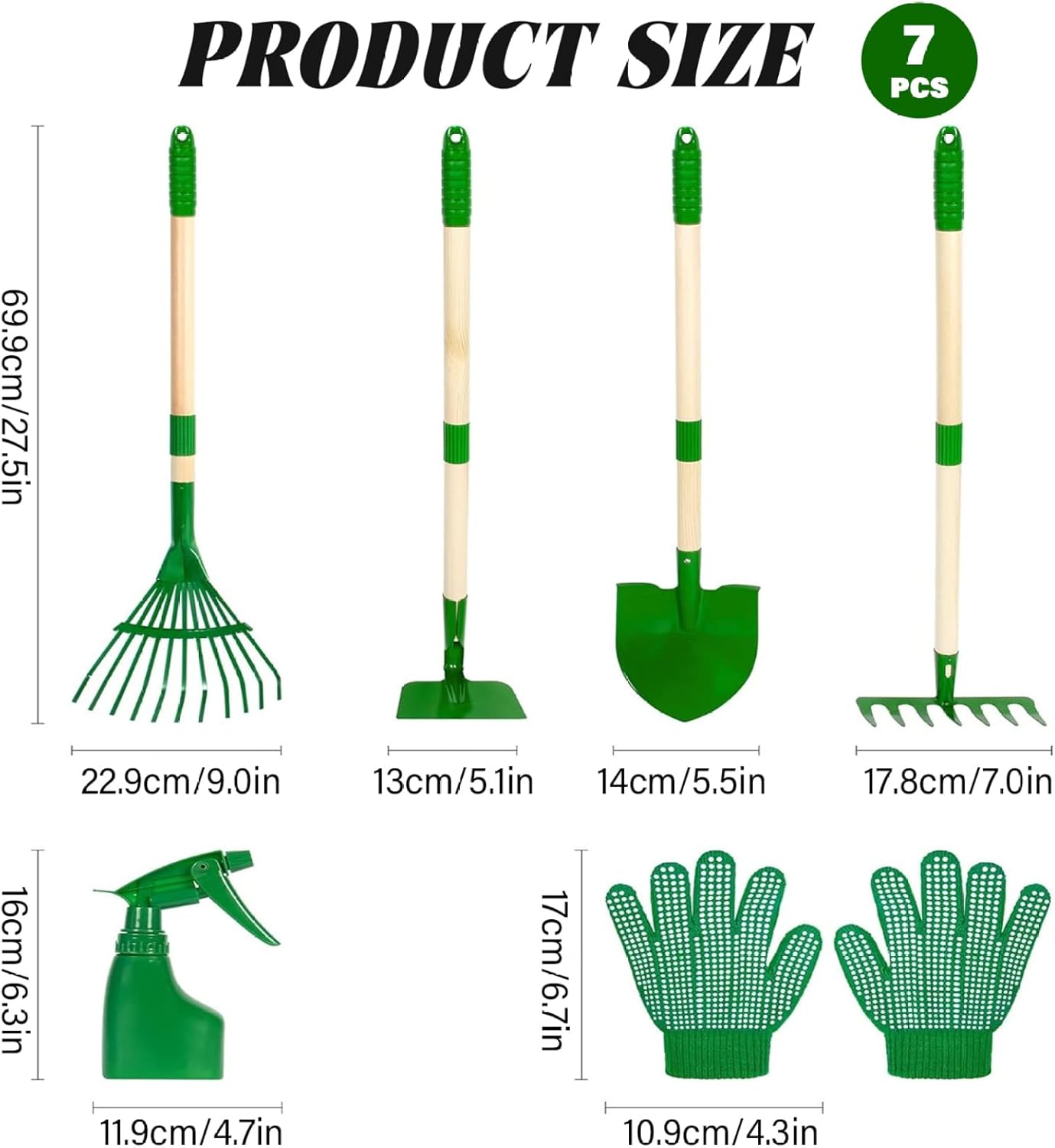 Kids Gardening Set 7-piece Toddler Gardening Set with Wheelbarrow, Shovel, Rake and Leaf Rake, Educational Kids Garden Tools for Outdoor Backyard Play