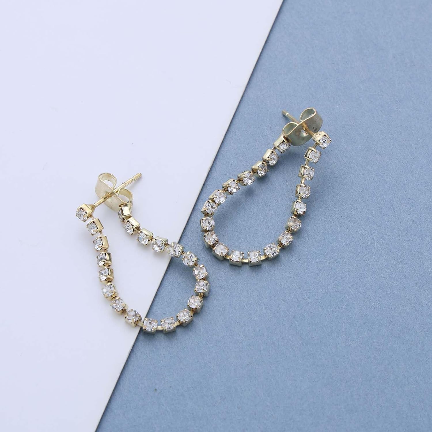 Vintage Hollow Teardrop Rhinestone Earrings Gold Oval Cz Tennis Chain Earrings Waterdrop Crystal Chain Dangle Earring Crystal Tassel Earring Jewelry for Women - Image 3