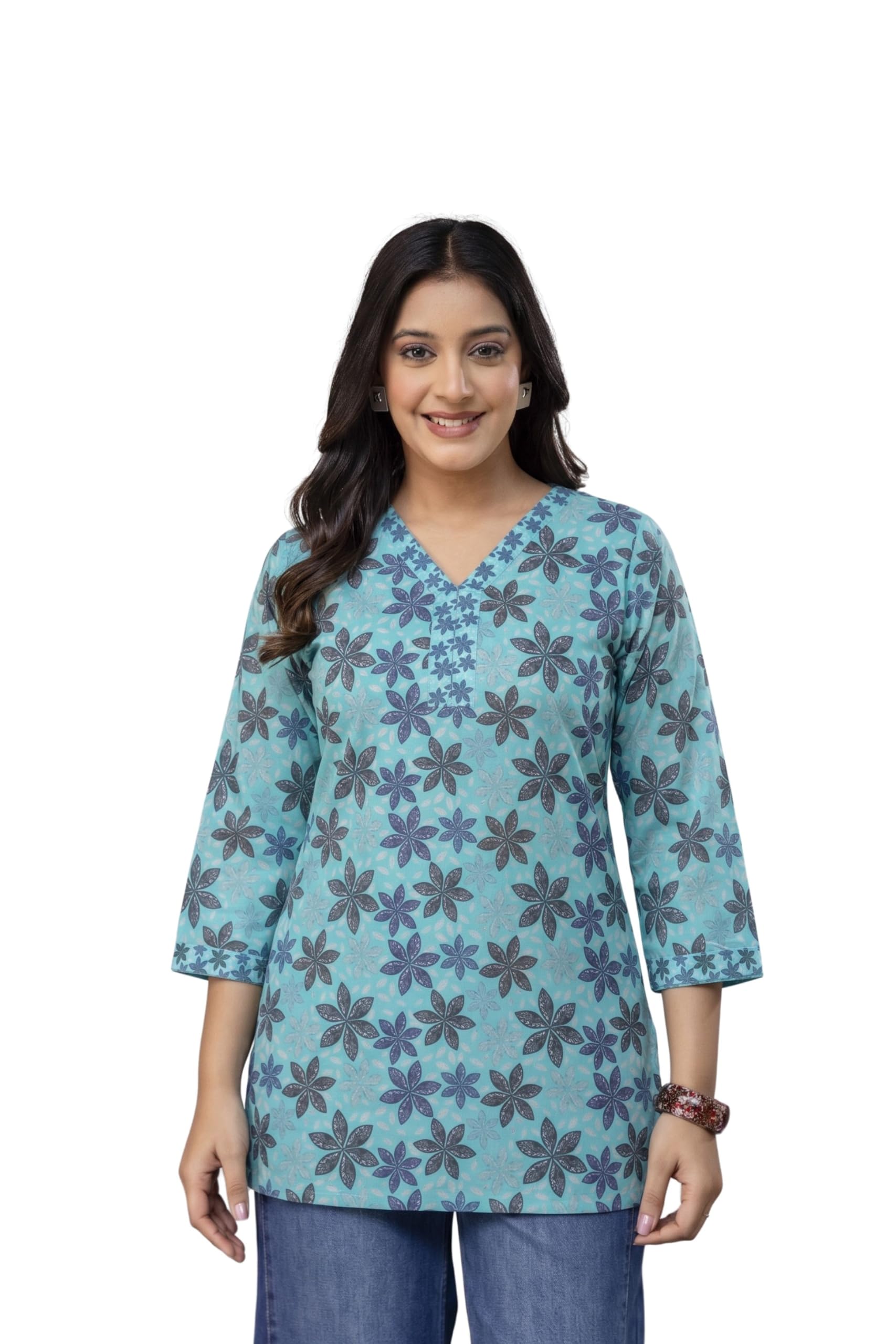 Pepe Jeans Womenâ€™s Floral Printed Kurti Top â€“ Casual Straight Fit, 3/4 Sleeves, Soft Cotton Blend Tunic for Girls in multi
