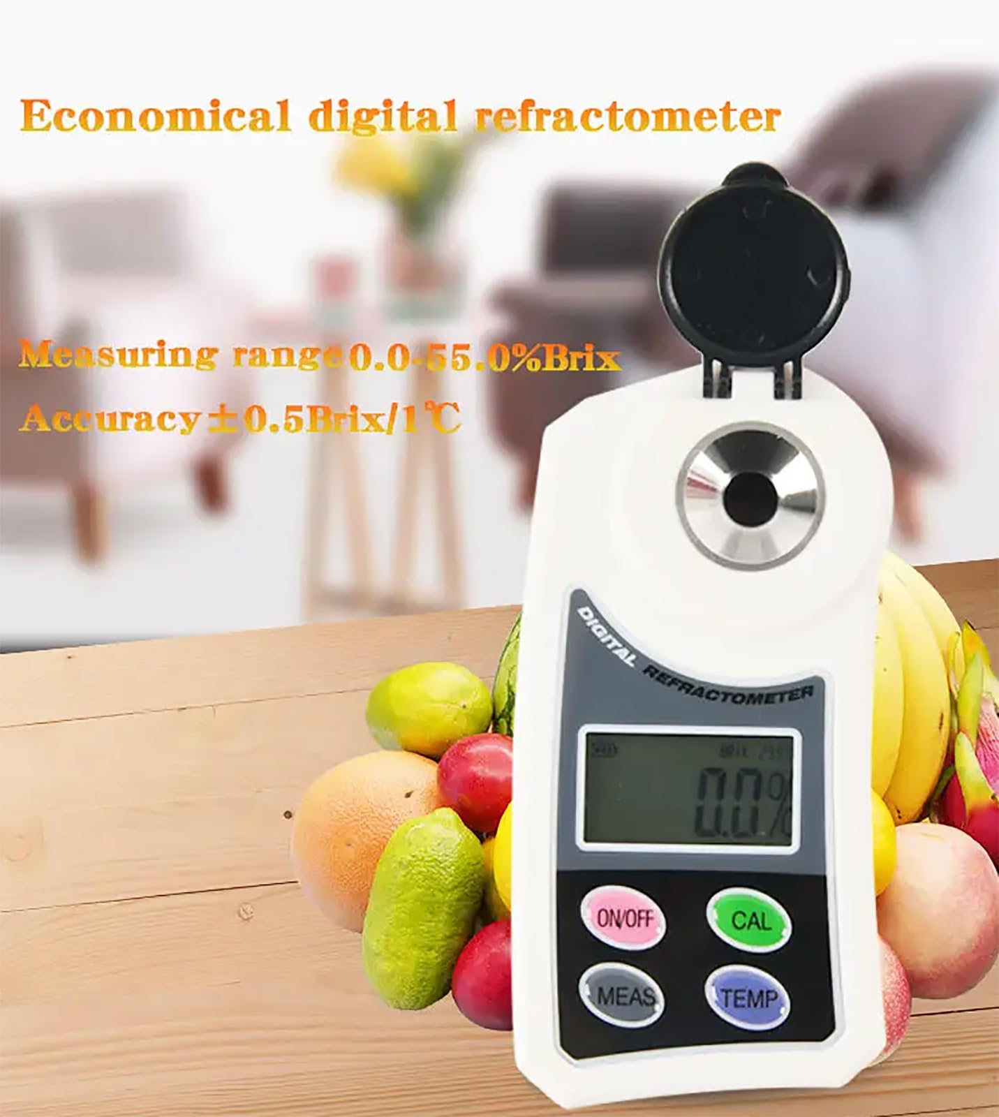 Digital Coffee Concentration Refractometer, Fruit Sugar Concentration Meter with LCD Display, Testing Meter Range 0-53%, High Precision 0.2%, 3s Quick Measurement, for Beer, Beverage