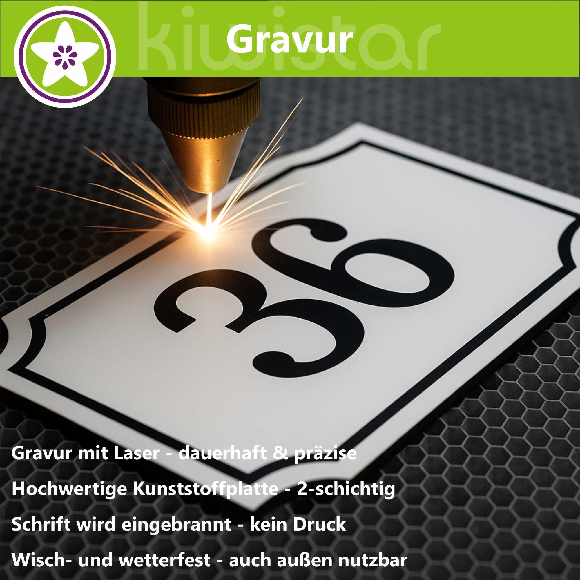 KIWISTAR UG – Stop Bitte Keine Werbeung Sticker – 50 X Cartello inciso in plastica 1,4 mm 70 X 25 mm oro spazzolato nero – Targhetta per cassetta delle lettere autoadesiva – UV e resistente alle