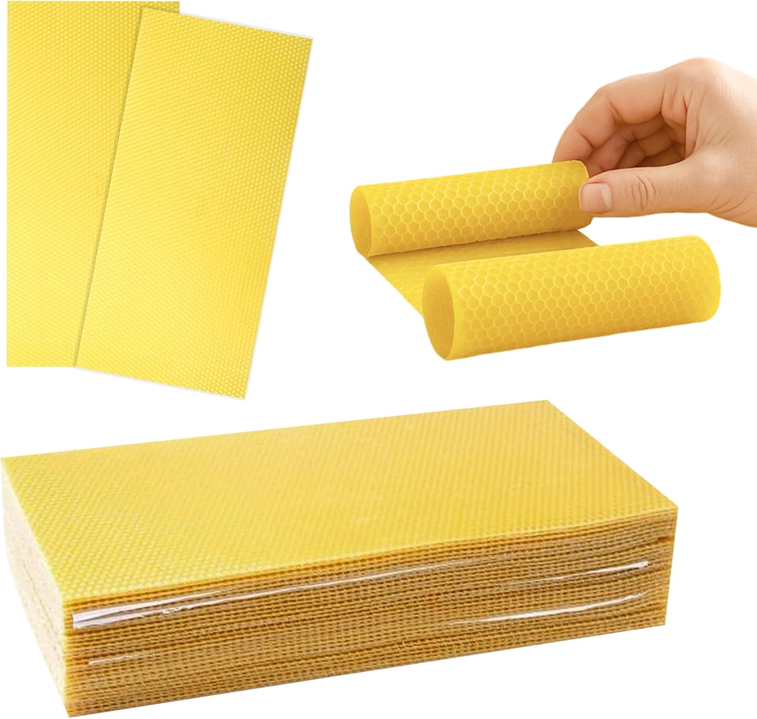 QalryXen 30Pcs Beeswax Foundation Sheets, Natural Honeycomb Wax Sheets for Beekeeping Frames, Easy to Roll for DIY Candle Making & Crafts, 7.7 × 16.3 Inch
