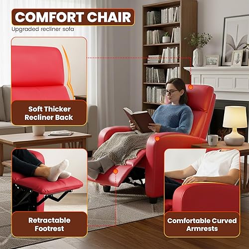 Miniatura 4 de FDW Silla Reclinable para Sala de Estar Asientos de Cine en Casa Sofá Reclinable Individual Salón Lectura con Asiento y Respaldo Acolchados
