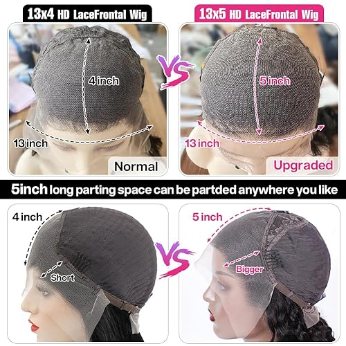 Miniatura 2 de Pelucas de cabello humano ondulado profundo con encaje frontal de 13 x 5, densidad del 200 %, peluca frontal de onda profunda, predepilada, HD