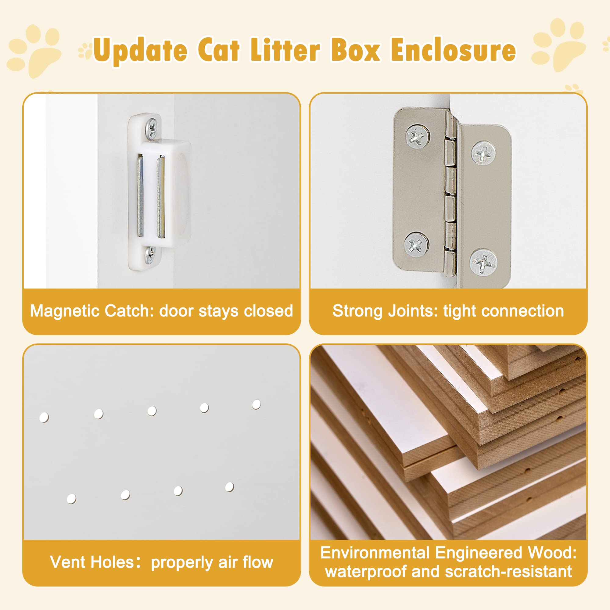Litter Box Enclosure Cat Litter Box Furniture Hidden Litter Box Furniture Indoor Box Cabinet Cat House Side Table Nightstand (White) - image 5