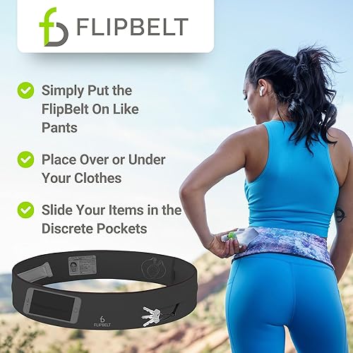 Miniatura 5 de FlipBelt Cinturón clásico para correr, riñonera para mujeres y hombres, no rozaduras para teléfono, cinturón de almacenamiento que absorbe la
