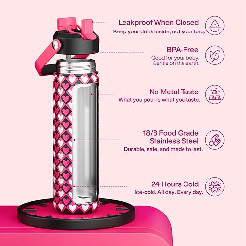 Miniatura 485 de ENCOOL Botella de agua aislada con popote, de acero inoxidable, a prueba de fugas, sin BPA, al vacío de doble pared que se mantiene fría durante 24