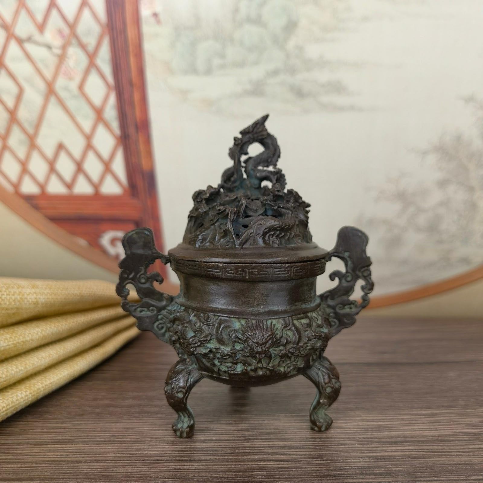 Aottsd Bronze Guan Gong Statue Solid Wood Hand Carved Feng Shui Desk Home Ornament 20Cm