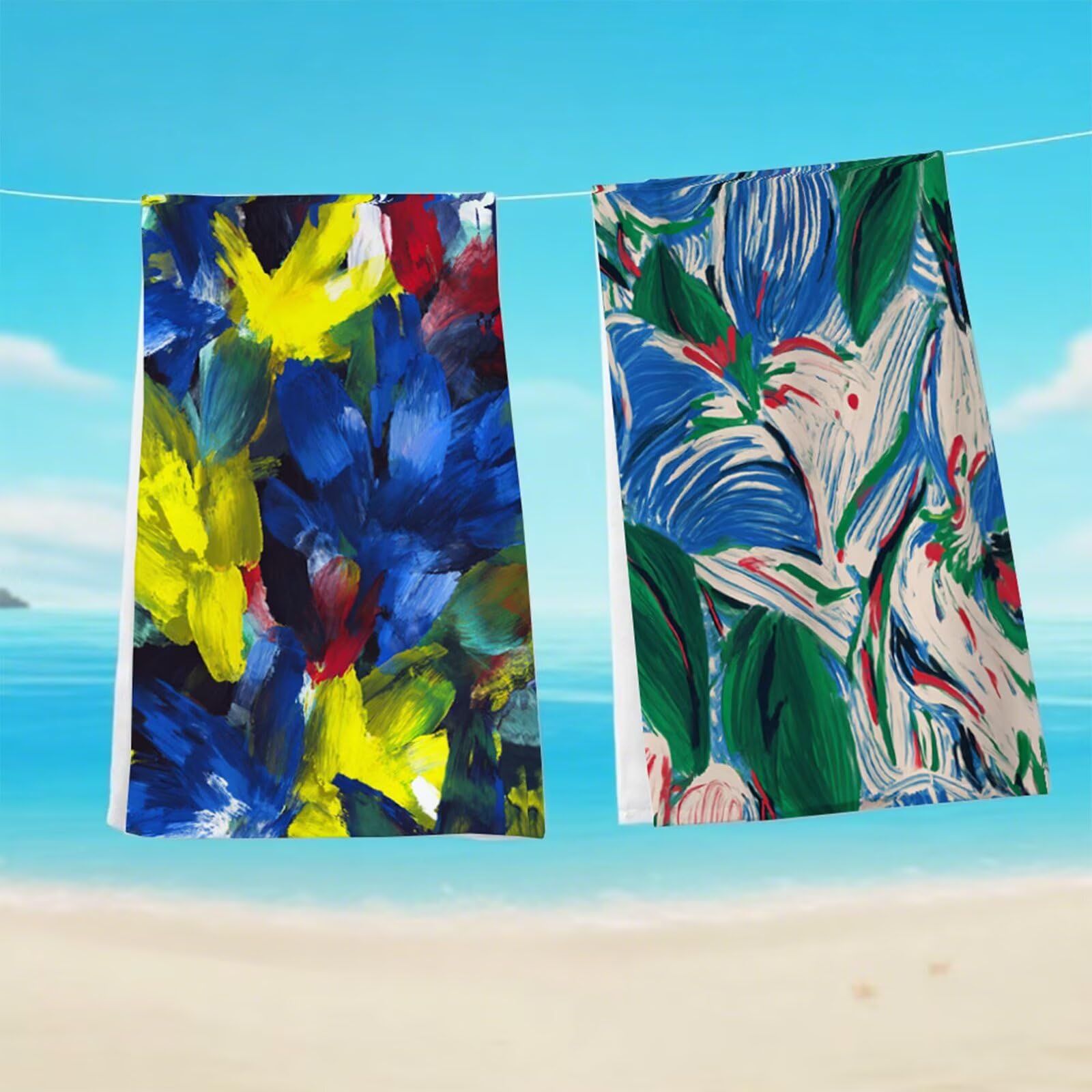 Telo Mare Grande 80x160 cm, Telo Mare Microfibra, 2 Set Asciugamano palestra Con Elastici, Stuoia Spiaggia Compatta, Leggero, Antisabbia, Asciugatura Rapida, per Spiaggia, Viaggi (Fiori Coloré) G1-565