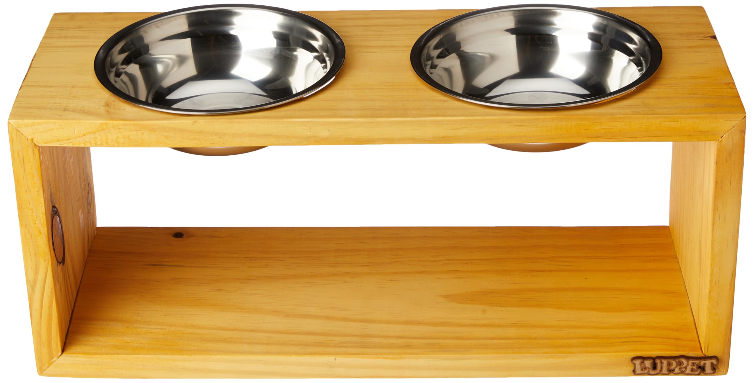 Comedouro Elevado Duplo De Madeira Com Potes Inox para Cachorro Médio/Grande - Natural